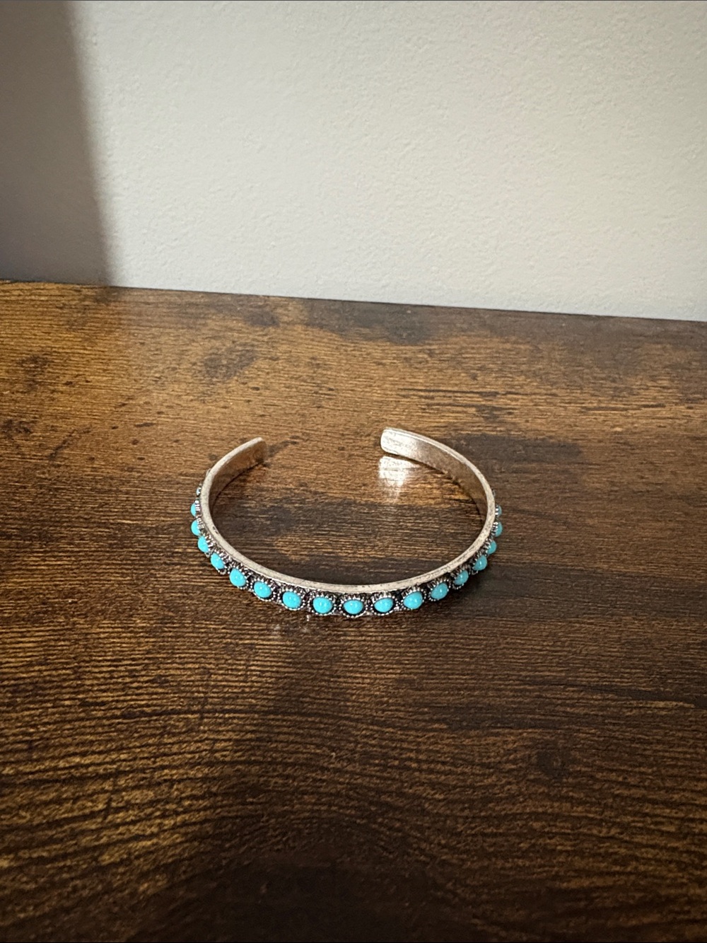 Turquoise Stone Silver-Tone Cuff Bracelet - Women Jewelry